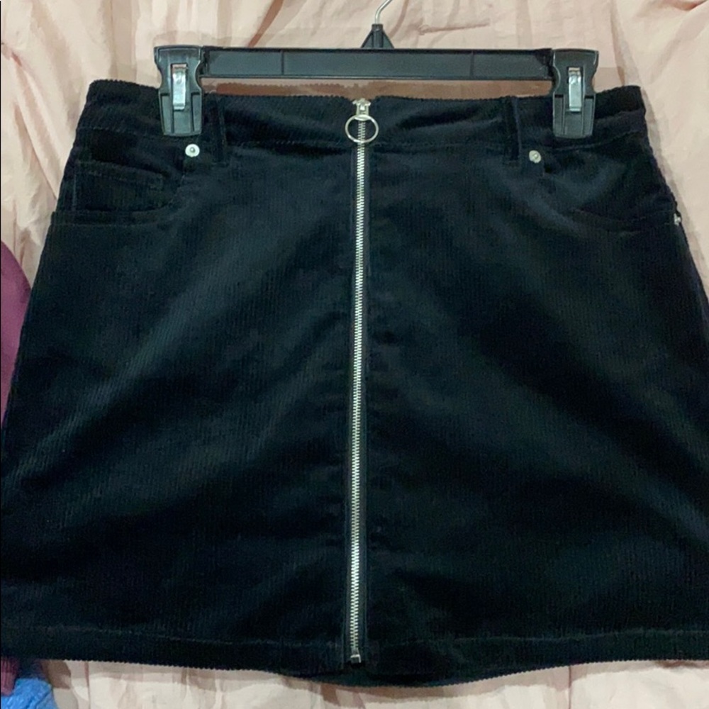 Black Velvet Zip Up Skirt